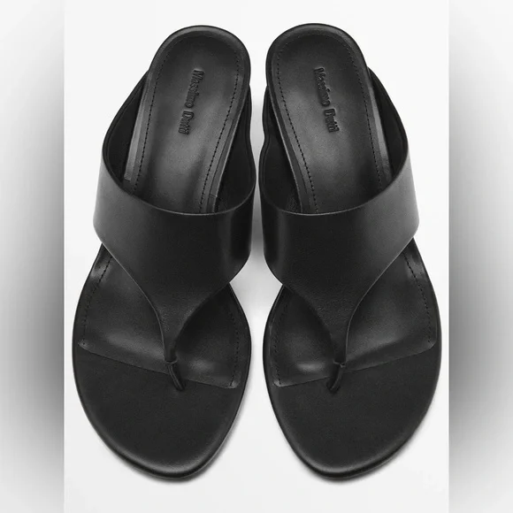 NWT. Massimo Dutti Black Leather High-Heel Sandals. Size 9 - Picture 4 of 9